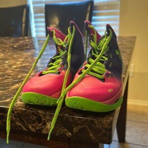 Under Armour Kids' Pink and Green High-Top Sneakers